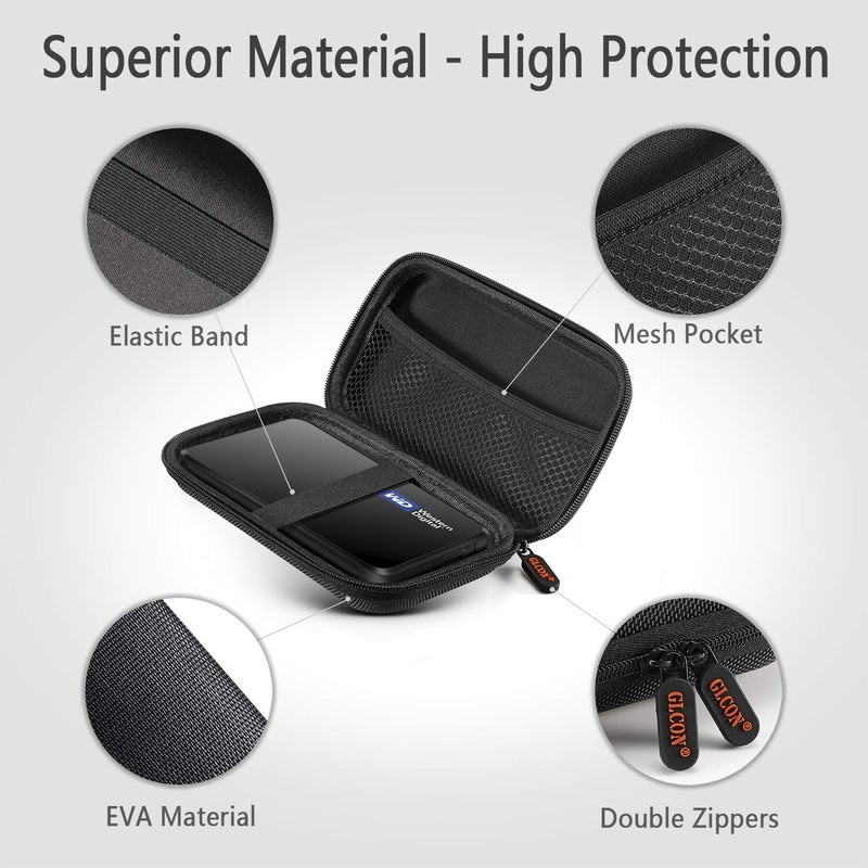 GLCON External Hard Drive Case - GLCON Shockproof EVA Carrying Case for WD My Passport Element Seagate Expansion Backup Toshiba 1TB 2TB 4TB - High Protection Portable Travel Electronic Power Bank Bag - Image 5